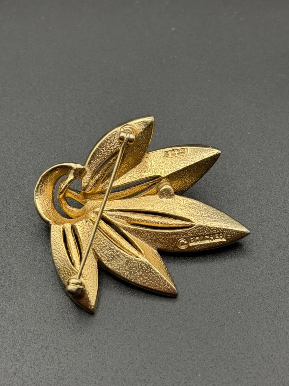 Rare Vintage Boucher 6839 Gold Tone Layered Leaf Flower Brooch Signed Boucher